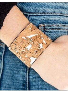 Paparazzi Accessories: Cork Congo - White Leather Band Bracelet